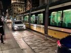 Two trams going opposite ways passing each other