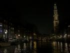 A canal boat ride late at night in Amsterdam.