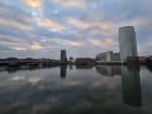 River Lagan with a view of the city of Belfast reflecting off of the water