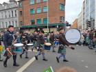 Irish Drumline in the parade. They're wearing kilts!