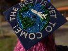 My graduation cap inspired by my love of travel and K-Pop boyband BTS’ song “Yet to Come”