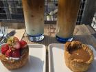 Special Penguin Latte and a salted caramel egg tart at a penguin-themed café