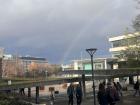 Beautiful Rainbow on Campus while Enjoying Coffee