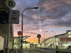 A pretty sunset at the airport bus stop