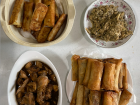 Lumpia is a fried dish with pork and veggies wrapped in rice paper