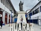Me in front of the Huaraz sign in the town square