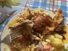 This is an example of cuy with trigo instead of white rice.