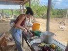 I love cooking here on the "finca" (farm) because it is cooler outside, and I enjoy being around all the animals 