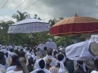 Chiefs are highly respected and will have people carry umbrellas to protect them from the sun. During this ceremony, the regional chief was also carried as part of a parade