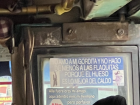 This bus has jokes and reminders on the door: "Outside the bus you're my friend, inside the bus you're my brother, but either way, have your bus fare ready in your hand"