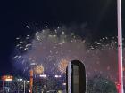 Hong Kong releases fireworks to celebrate a national holiday.