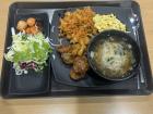 This is a typical meal you would get a school cafeteria. You have the main dish, side dishes, and soup.