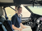 Here, I am in the cockpit of a cargo plane!