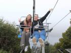 Me and Celia traveling on the chairlift to the top of the hill