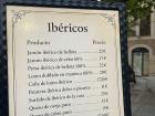 Menu of all the different types of jamón ibérico being sold in Cáceres