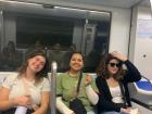 Me and my friends on the metro in Barcelona, Spain, headed to dinner