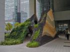 A cool mountain-inspired artwork at the entrance of a commercial building