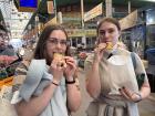 My friend and I eating Bungeobbang at the traditional market