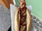 A yummy "Bratwurst" - a traditional pork sausage eaten in a bun in Germany