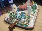 A Lego resort hotel on top of a jet ski