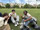 My friends and I having lunch in the campus park