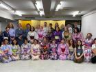 Trying on traditional "yukatas" (summer "kimonos") in Kyoto, Japan