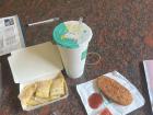 Breakfast danbing, hashbrown and milk tea