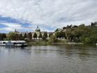 View of the Vlatva River taken from a river boat tour in Prague