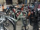 Bike rack filled with bikes that many Spaniards use for transportation around the city