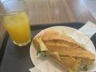 Turkey sandwich and freshly squeezed orange juice from a nearby cafe