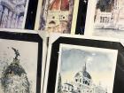 Hand-painted artwork of Madrid's landmarks