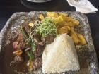 On my first night in Lima, I tried a traditional Peruvian dish called lomo saltado, made with beef, onions, tomatoes and fries, all cooked together and usually served with rice