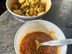 Spicy tomato achar (pickle) and potato and cucumber achar 