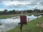The school's flooded yard after a heavy rain