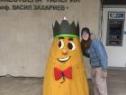 Here is a picture of me at the Potato Festival with the mascot!