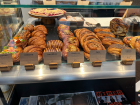 A pastry display case at a local bakery