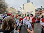Revelers dressed up as militia men in the Cologne carnival parade 