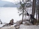 Me climbing down onto a rock outcropping by the Eibsee