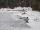 Me walking out from the bank of the Eibsee onto the frozen surface