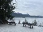 Some benches looking out over the Eibsee for hikers to sit and enjoy the view