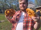 My boyfriend Kaj holding German Bretzeln (pretzels) at the spring festival