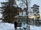Waiting at the bus stop in the five-degree Fahrenheit weather!