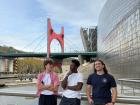 My friends and me outside of Bilbao's main attraction, the Guggenheim Museum