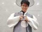 This is me trying on a traditional Korean hanbok!