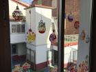 Windows of the school decorated for Christmas