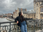 Me in front of a canal in Ghent; Venice is not the only city with canals
