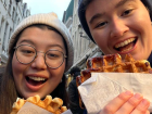 Kaz, a fellow Fulbrighter, and I enjoy waffles on our tour in Brussels