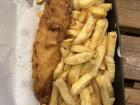 Cod fillet with chips, topped with salt and vinegar, from my local chip shop.