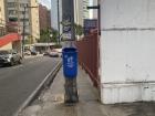 You'll see these blue bins all over the city—they're very convenient
