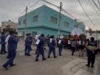 Marching band walking all over Huanchaco